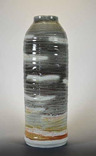 Porcelain Pottery Vase - gray orange color glazed handmade wheel thrown pot - gift - home decor art - flower vase