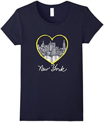Women's Love New York Big Apple Empire State Skyline Art T Shirt Large Navy