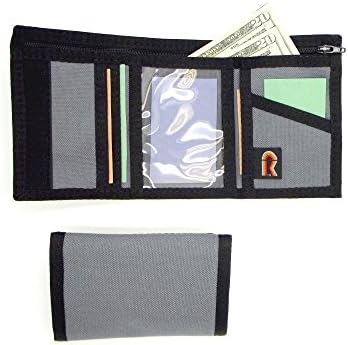 RFID Nylon Trifold Hook and Loop Wallet. w/Inside ID Window. Made in USA (Coal)