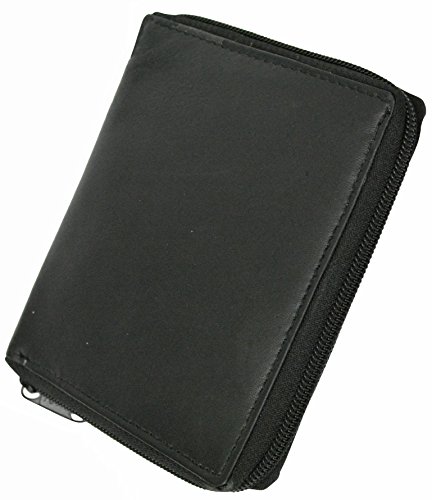 RFID Blocking Mens Premium Soft Leather Zippered ID Wallet (Black)