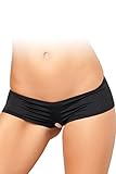 Rene Rofe Womens Sexy Lingerie Lace Up Back Hot Crotchless Boyshort Panties (Small / Medium), Black