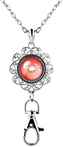 Mel Crouch Office Lanyard ID Badge Holder Necklaces Keychain with Horoscope Zodiac 12 Constellation Snap Button Charms (Cancer)