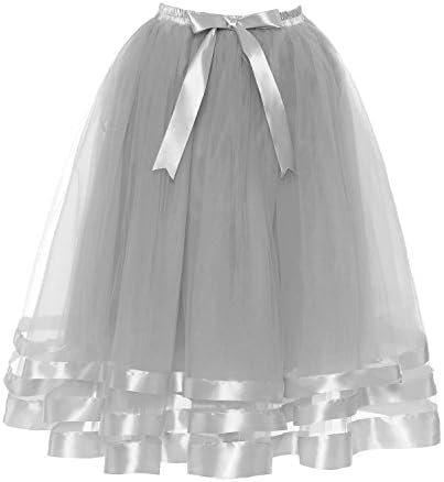LSCY Women's 7 Layers Tulle Midi Skirt Multi Ribbon Laces Bowknot Tutu Skirts Princess Petticoat 5 Sizes Many Colors