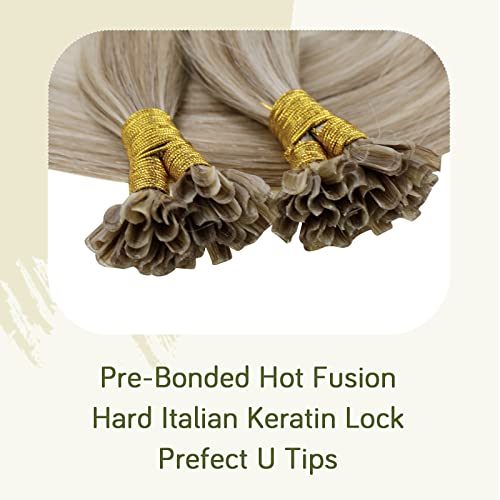 RUNATURE Keratin Hair Extensions Natural Light Brown Highlight Golden Blonde 55 cm 50 g 50s Invisibility Extensions #8P24