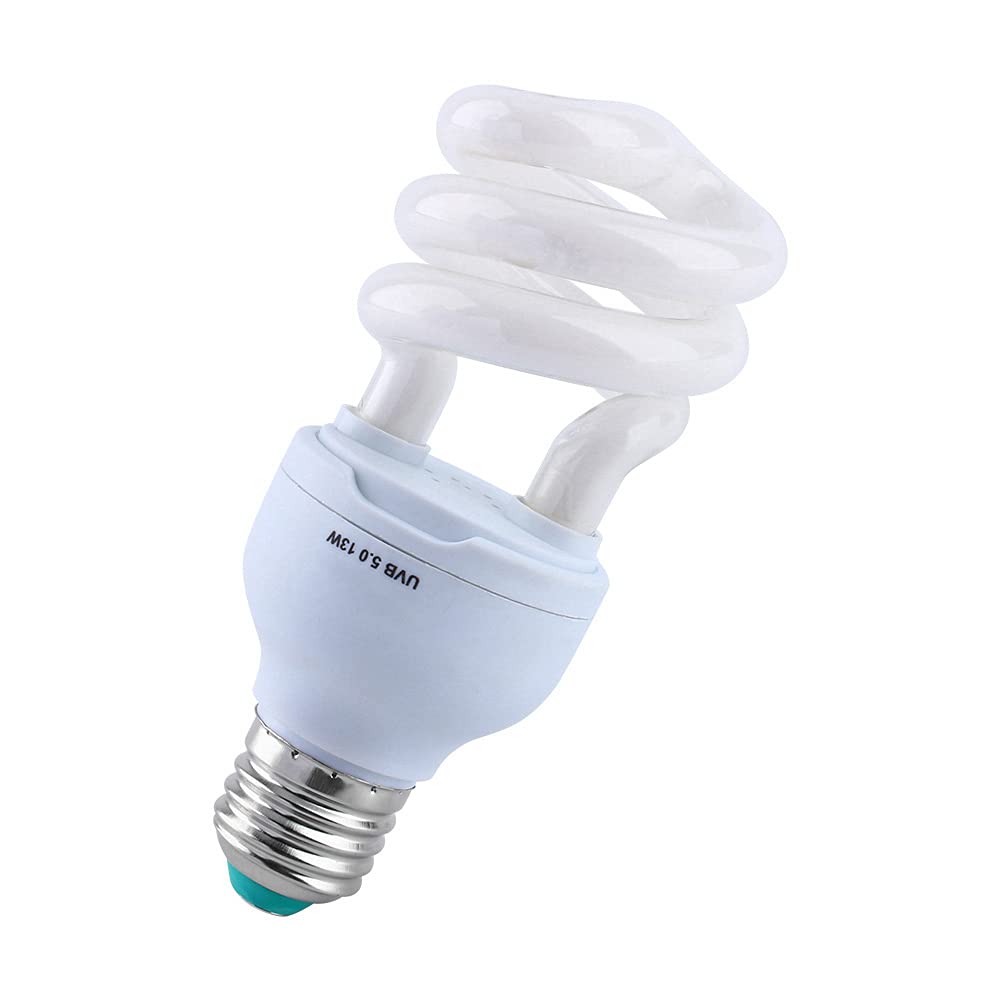 13W UVB 5.0 E27 Reptile Lights, Energy Saving Lamps UVB Bulb Reptile Heat Lamp, Spiral Compact Bulb Fit for Rainforest Type Reptile/Snake/Lizard/Insect/Turtle/Tortoise