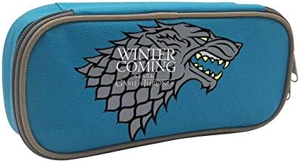 Large Capacity Double Zipper Wolf Is Coming Pencil Case Pen Bag Box Pouch Holder School & Office Supplies 8.3x3.5x2 (Inch) Blue
