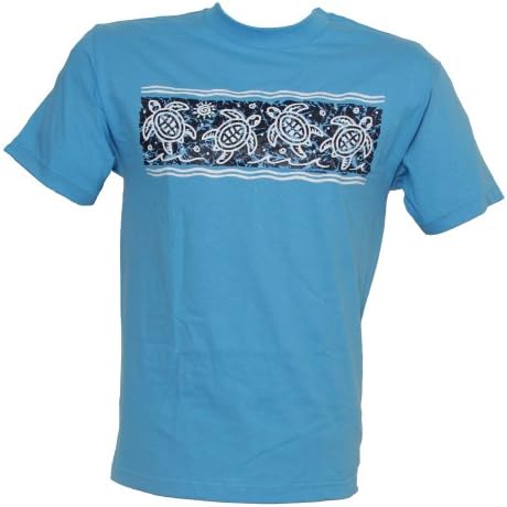 Men's Tropical Turtle Print Cotton T Shirt, Light Blue X-Large
