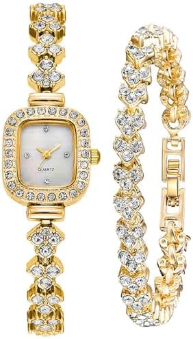 Luxury Diamond Dial Quartz Wrist Watch Set with Bangle Bracelet Amazon.com: Weicam Women main image 2