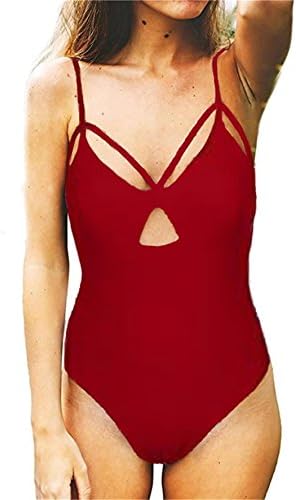 BODDEE Women's Character Print Party Beach One-Piece Swimsuit (Medium, Dark Red)