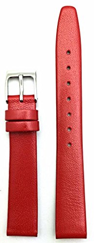 16mm Red Genuine Calf Leather Watch Band | Flat, Smooth Replacement Wrist Strap that brings New Life to Any Watch (Mens Standard Length)
