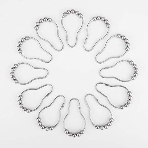 HAWATOUR 12Pcs Shower Curtain Rings, 100% Stainless Steel Shower Curtain Hooks Smooth Sliding and Operation - Brushed Nickel