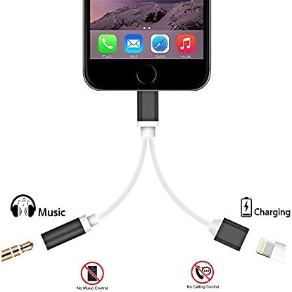 GUANDAN APPLE 2 in 1 BLACK Lightning iPhone 7 Charger Guandan Adapter 3.5 mm Headphone Jack Adapter Cable and Charging Adapter Cable for iPhone 7/ 7 Plus 6 6S Lightning Earphone Jack Cable - Black