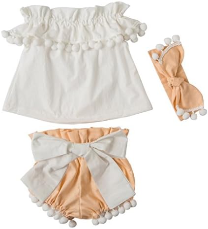 Girl Outfit Set- Baby Clothes Set Kids Pompom Design Playsuit Newborn Outfits With Headband For 6 Month