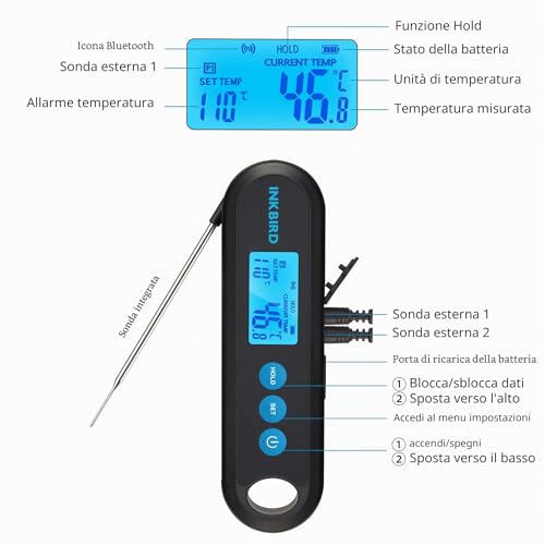 INKBIRD Professional Digital Barbecue Bluetooth Kitchen Thermometer with 2 Stainless Steel Probe for Meat IHT-2PB BBQ Grill Oven