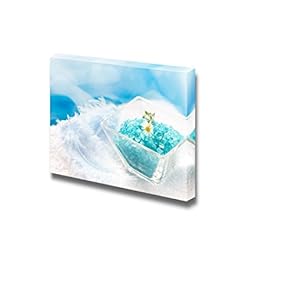 Canvas Prints Wall Art - Spa Therapy Concept Blue Bath Salt in Bowl with Blossom | Modern Wall Decor/Home Decoration Stretched Gallery Canvas Wrap Giclee Print & Ready to Hang - 12" x 18"