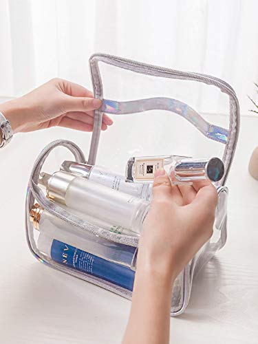 Heavy Duty Large Clear Cosmetic Bag Waterproof Transparent Travel Toiletry Makeup Storage Bags With Handle and Zipper (Grey)