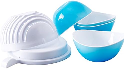 Lekoton Salad Cutter Bowls Set, Vegetable Fruit Cutter Bowl,Salad Maker and Serving Bowls Kitchen Gadgets (Blue)