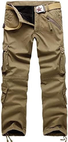 GUSER Men's Fashion Thick Lined Cold Weather Warm Straight Cargo Pants Earth Yellow 34