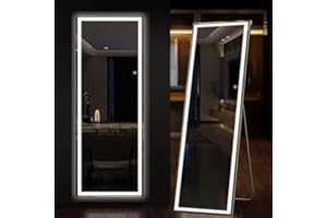 Vlsrka Full Length Mirror with Lights LED Mirror 63 x 20 Full Body Mirror Floor Standing Lighted Mirror Large Stand Up Mirror Big Wall Mirror (Black)