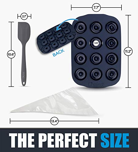 Chefast Mini Donut Pan Set - Combo Kit of 12-Hole, Non-Stick Silicone Doughnut Maker, 5 Pastry Bags, and Spatula - Oven and Dishwasher-Safe Baking Mold for Small Donuts, Cookies, Resin Art and More