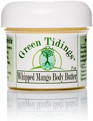 Green Tidings Organic Mango Body Butter for Moisturizing Dry Skin, Wounds or Cracking, Prevent Stretch Marks | Fair Trade, Cruelty-Free, & Gluten-Free, 100% Natural, Whipped Mango Body Butter (2oz)