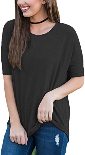 Yibye Women's Short Sleeve Casual Round Neck Blouse T-Shirts(XL,Black)