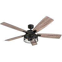 Honeywell Ceiling Fans 50614-01 Carnegie LED Ceiling Fan 52", Indoor, Rustic Barnwood Blades, Industrial Cage Light, Matte Black