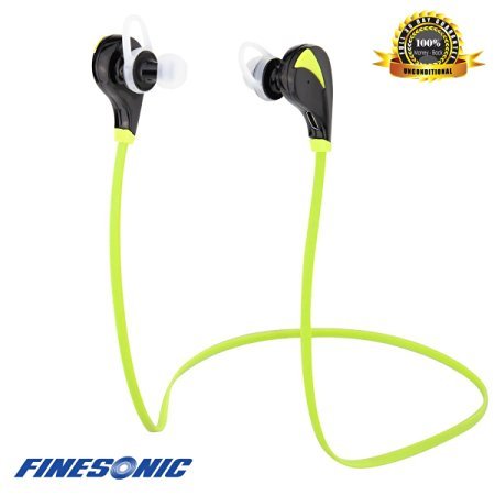 Finesonic Bluetooth Headphones with mic,Noise Reduction, Sports,Running,Gym, Exercise Sweatproof Wireless Bluetooth Headset Earbuds Earphones for Mac, iPhone 6,6 Plus, 5 5c 5s 4 and Android, Mini Light Weight, High Quality