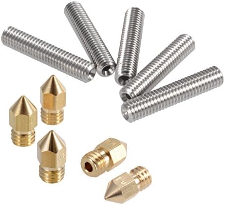 Ivelink M6x30MM Nozzle Throat Teflon Tube and 0.4mm Brass Extruder Print Head for MK8 Makerbot Reprap 3D Printers(Pack of 10pcs)