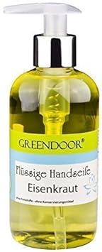 Greendoor Flüssigseife EISENKRAUT 250ml, herrlich zitronig (Verbene), Naturkosmetik vegan aus Bio Kokosöl, ohne Parabene, han