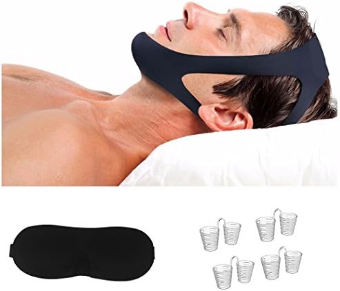 Ayoos 3 In 1 New Anti Snoring Chin Strap Device+4 Nose Vents + 3D Contoured Sleep Mask - Stop Snoring-Adjustable size for Men and Women-Instant Relief for Better Sleep (Black)