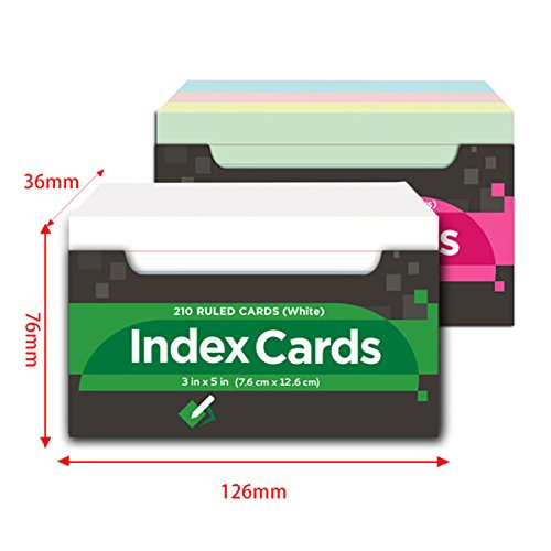 RIANCY Mini Index Cards,Assorted Colors, 3X5- Inch,Heavy Thick Ruled Cards, 180-Count (Colored)