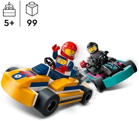Lego city karts e pilotos de corrida, 2 minikarts de brinquedo, conjunto de construção com 2 minifiguras de motorista, carros de competição, presente para meninos e meninas de 5 anos ou mais 60400