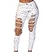 VICVIK Women White Knee Skinny Denim Distressed Ripped Jeans (M)