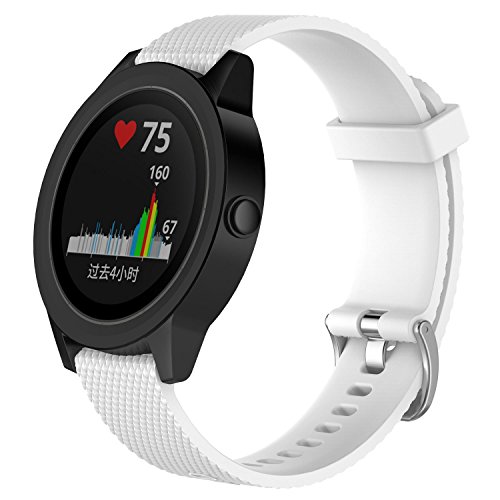 QGHXO Band for Garmin VivoActive 3, Soft Silicone Replacement Watch Band for Garmin VivoActive 3 / Garmin Vivoactive 3 Music/Garmin Forerunner 645 Music (White, Small)