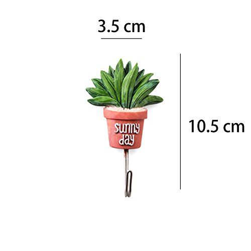 Zubita Stainless Steel Hooks, Cute Simulation Cactus Plants Hooks Powerful Adhesive Wall Accessories Multifunction J Hook Holder for Bathroom, Kitchen and Bedroom (Long Leaf Cactus)