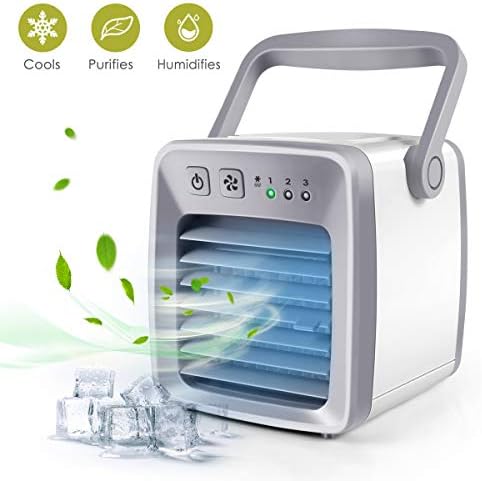Auka Personal Space Air Conditioner, 4 in 1 Mini USB Personal Space Air Cooler, Humidifier, Purifier, Desktop Cooling Fan with 3 Speeds for Office Household Out