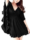 Allegra K Women V Neck Butterfly Sleeve Dress Elastic Waist Oversize Dresses