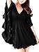 Allegra K Women V Neck Butterfly Sleeve Dress Elastic Waist Oversize Dresses
