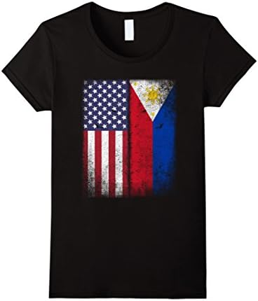 Womens American Filipino Flag T-shirt Philippines Heritage Tee Medium Black