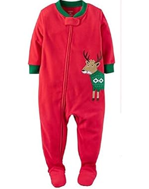 Carter's Boy's Print Footed 1 PC Fleece Sleepwear Pajamas (12M, Red Deer)