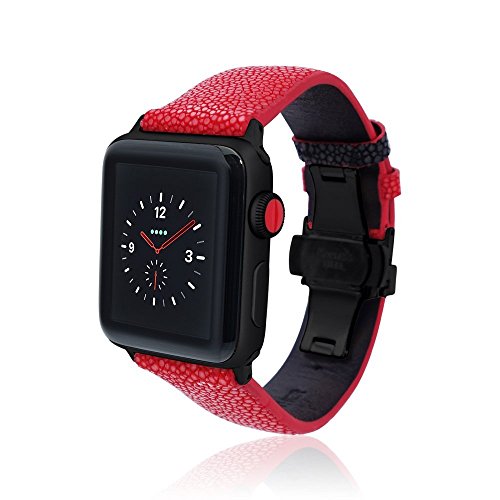 fitjewels for Apple Watch Band 38/40mm - Stingray - Red/Black - Black Adapter Clasp- Leather iwatch Strap Replacement Band with Butterfly Clasp for Apple WatchSeries 4 Series 3 Series 2 Series 1 - Thumbnail 2