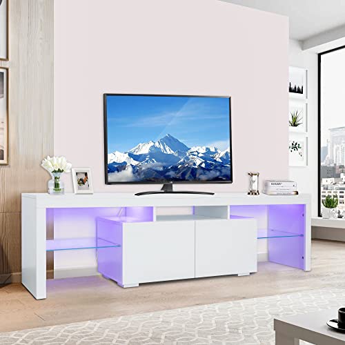 Modern TV Stand with LED Lights,Entertainment Center with Storage Drawers and Open Shelves,High