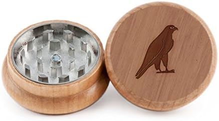 Falcon Herb and Spice Grinder - 2 Piece Wood Grinder with Laser Etched Designs - Made with Oak (2 Inches)