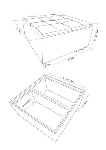 Simpli Home F-07 Avalon 35 inch Wide Contemporary Square Coffee Table Storage Ottoman in Tanners Brown Faux Leather - Thumbnail 5
