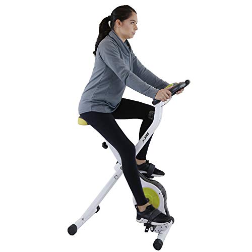Xspec Foldable Stationary Upright Exercise Bike Magnetic Cardio Workout Indoor Cycling, Lime Green, Monitor with Phone/Tablet Holder, Heart Rate Pulse Sensor