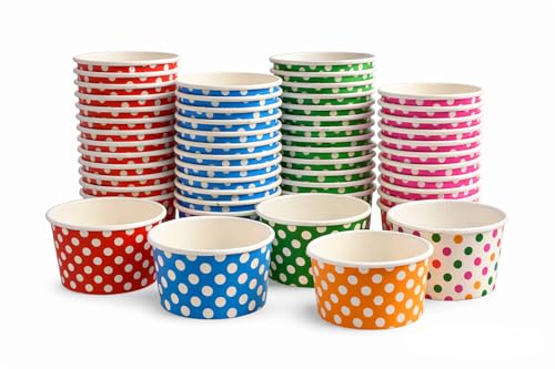 Worlds Paper Ice Cream Cups Polka Dot Paper Yogurt Cups 6OZ Mix 50 pack