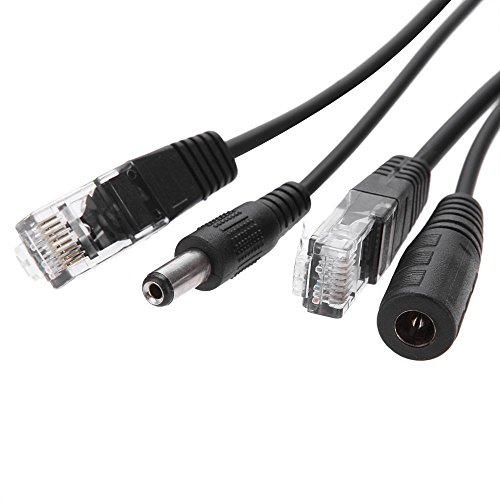 OdiySurveil 2Kits Passive PoE Injector and Splitter Kit with 5.5x2.1 mm DC Male and Female Connector(White and Black)