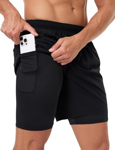 candyfouse Men's 2 in 1 Running Shorts, Quick Dry Workout Shorts