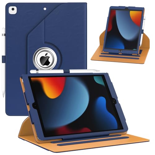 ZoneFoker for New iPad 9th / 8th / 7th Generation Case, iPad 10.2 Case, 360 Protection Multi-Angle Viewing Stand Leather Cover with Pencil Holder for iPad 10.2 inch 2021/2020/2019 - Blue โ image 1